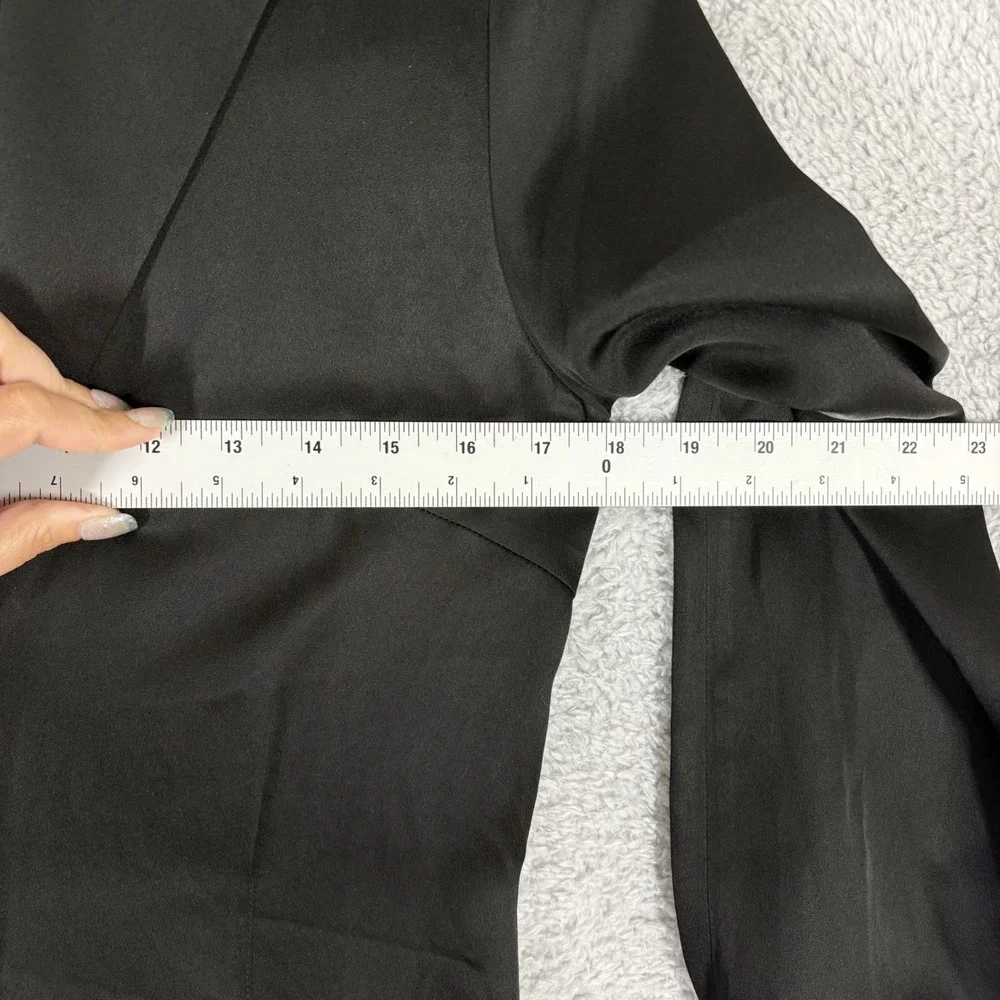 & Other Stories Fluid Padded Shoulder Satin Jumpsuit‎ Sz 6 Black Wide Leg V Neck